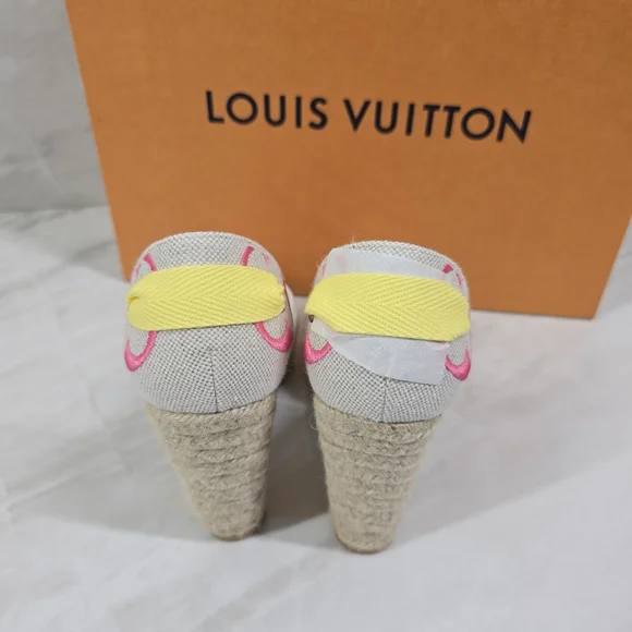 Louis Vuitton Pink and Yellow Espadrille Wedges - Picture 5 of 9